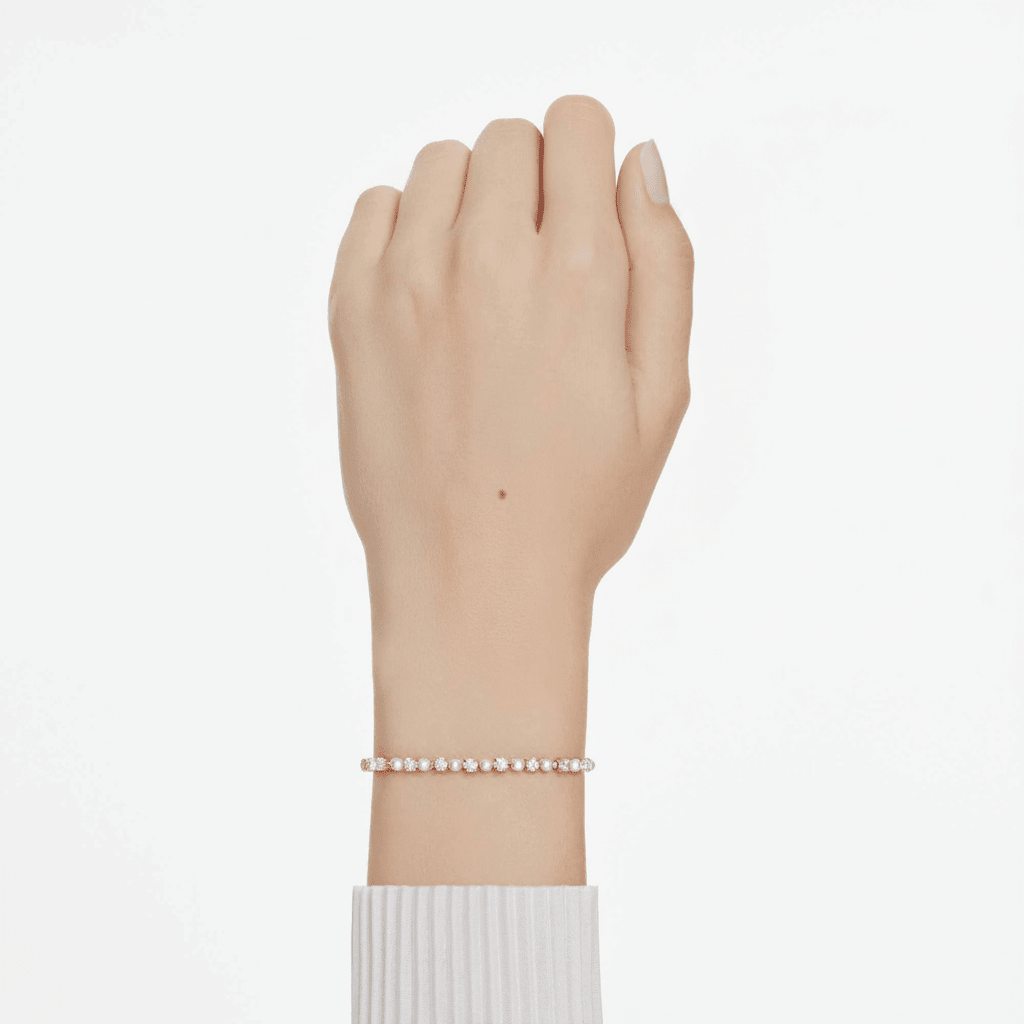 Swarovski Matrix Tennis bracelet Crystal pearl, Round cuts, White, Rose gold-tone plated -Swarovski