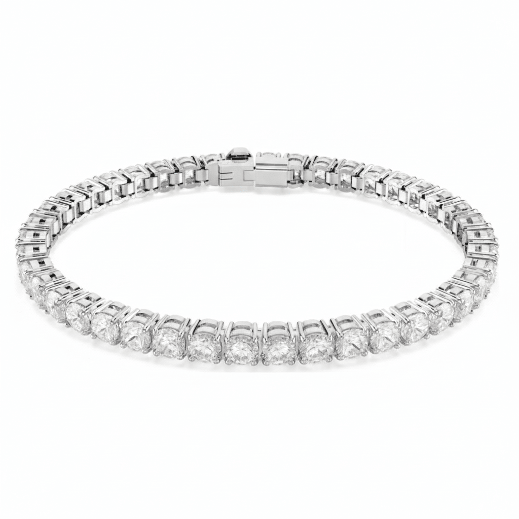 Swarovski Matrix Tennis Bracelet Round Cut, White, Rhodium plated -Swarovski