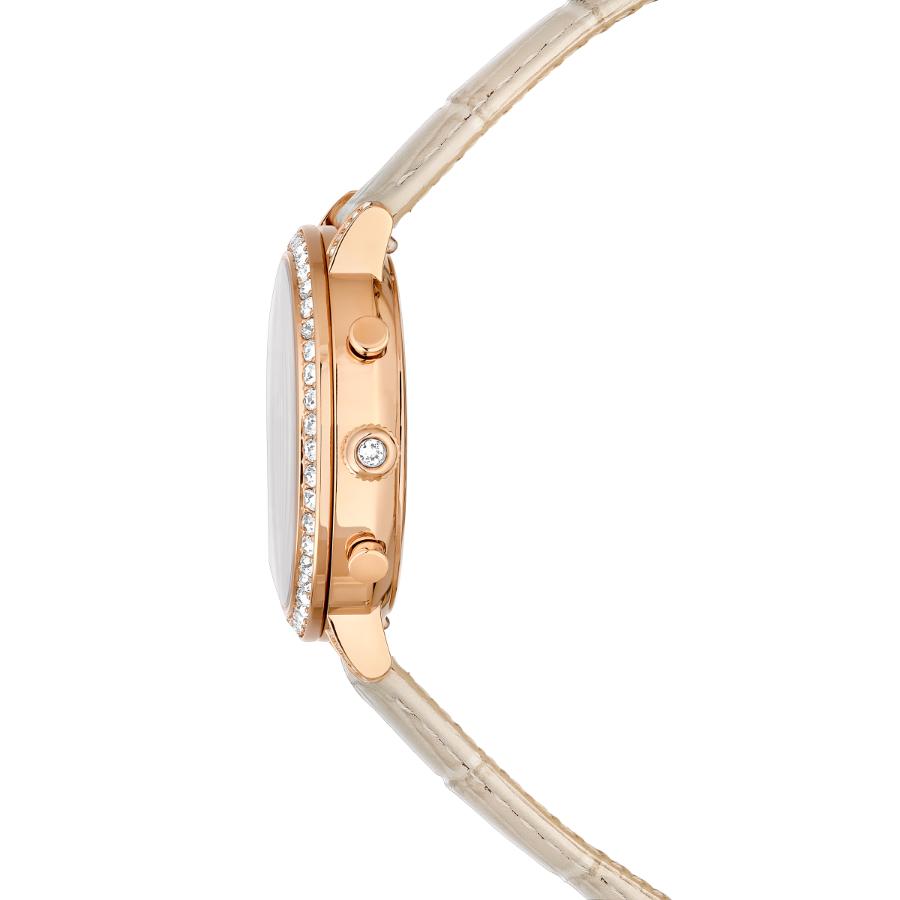 Swarovski Matrix Tennis Chrono Watch, Swiss Made, Leather strap, Beige, Rose gold-tone Finish -Swarovski