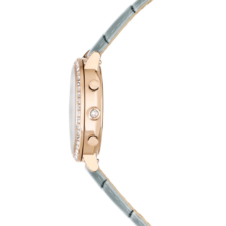 Swarovski Matrix Tennis Chrono Watch, Swiss Made, Leather Strap, Gray, Champagne gold-tone Finish -Swarovski