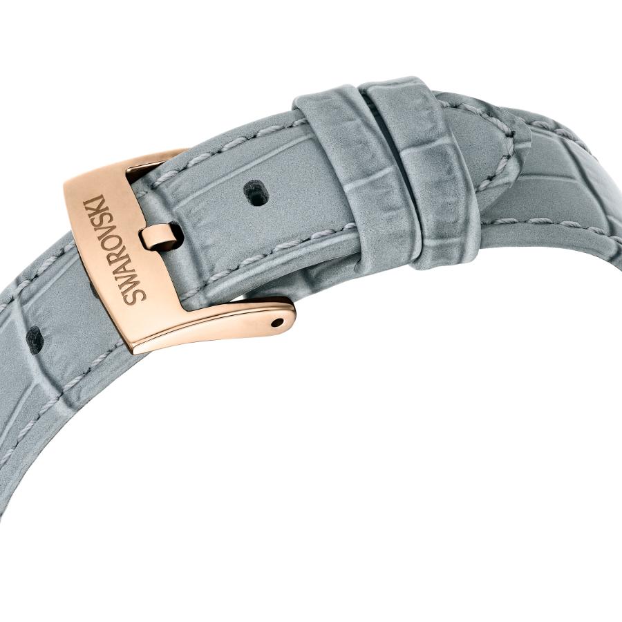 Swarovski Matrix Tennis Chrono Watch, Swiss Made, Leather Strap, Gray, Champagne gold-tone Finish -Swarovski