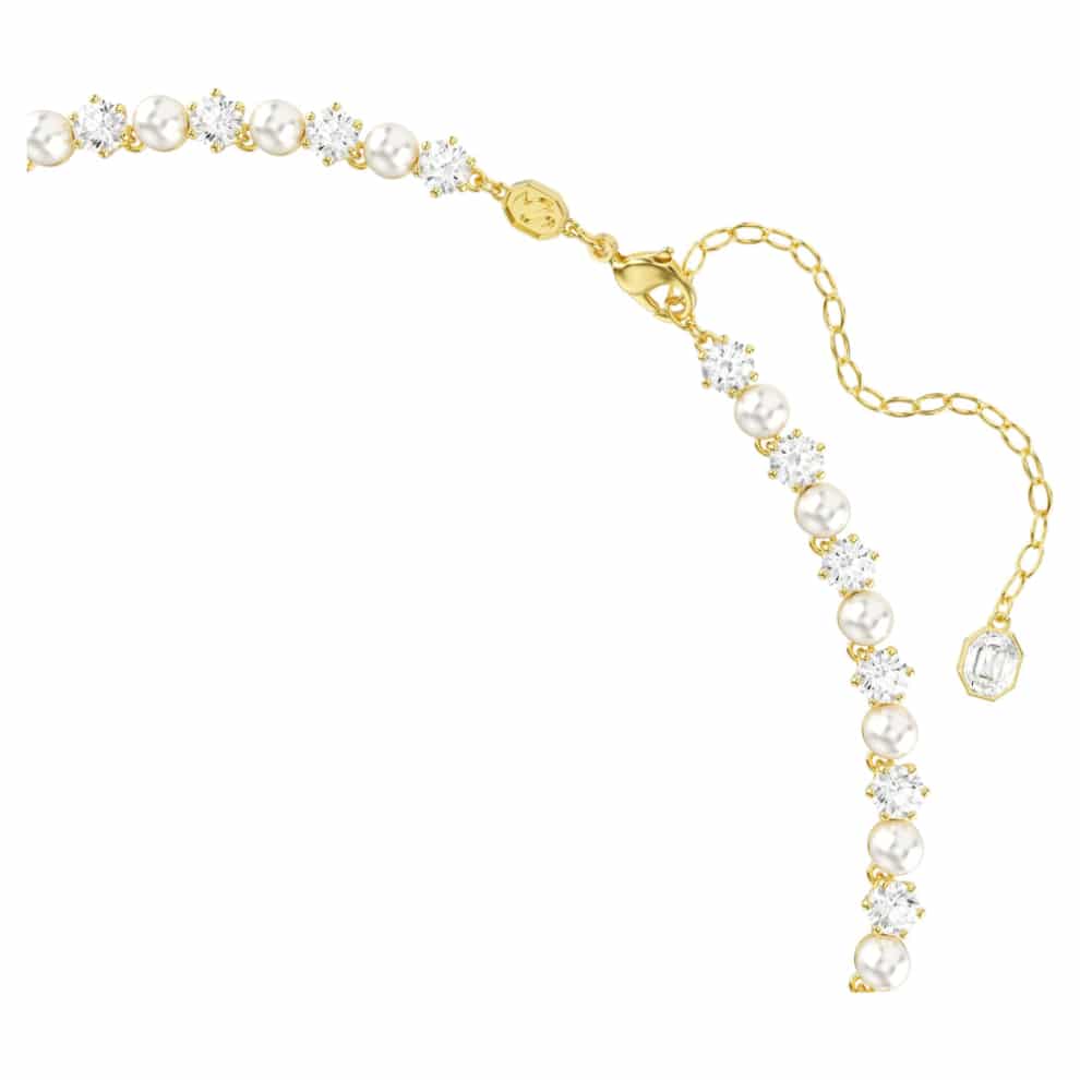 Swarovski Matrix Tennis Necklace, Crystal pearl, Round cut, White, Gold-tone plated -Swarovski