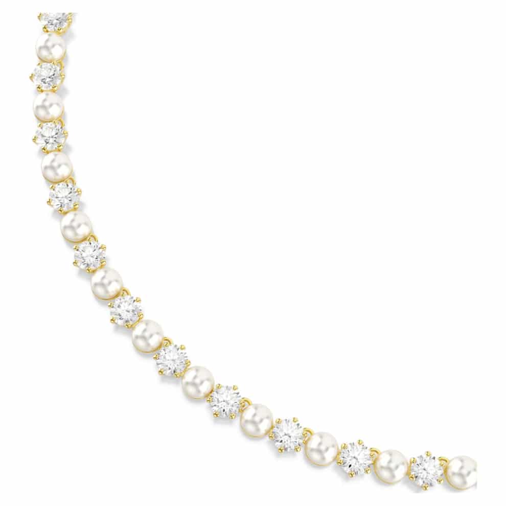 Swarovski Matrix Tennis Necklace, Crystal pearl, Round cut, White, Gold-tone plated -Swarovski