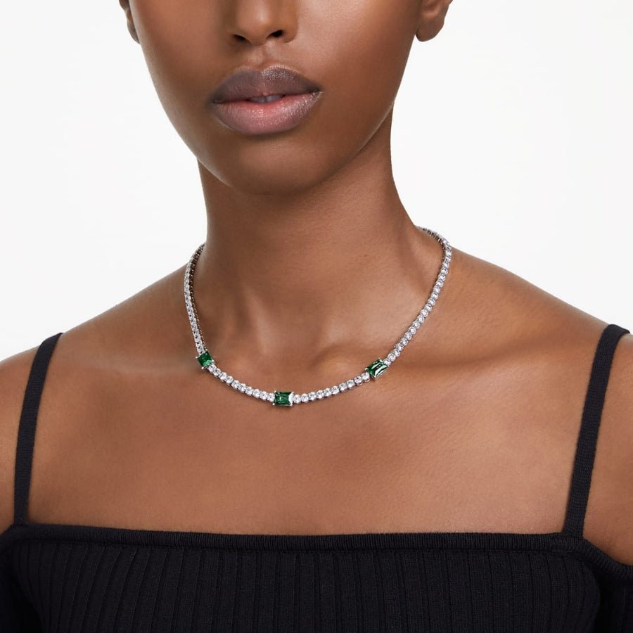 Swarovski Matrix Tennis Necklace Mixed Cuts Green Rhodium Plated -Swarovski