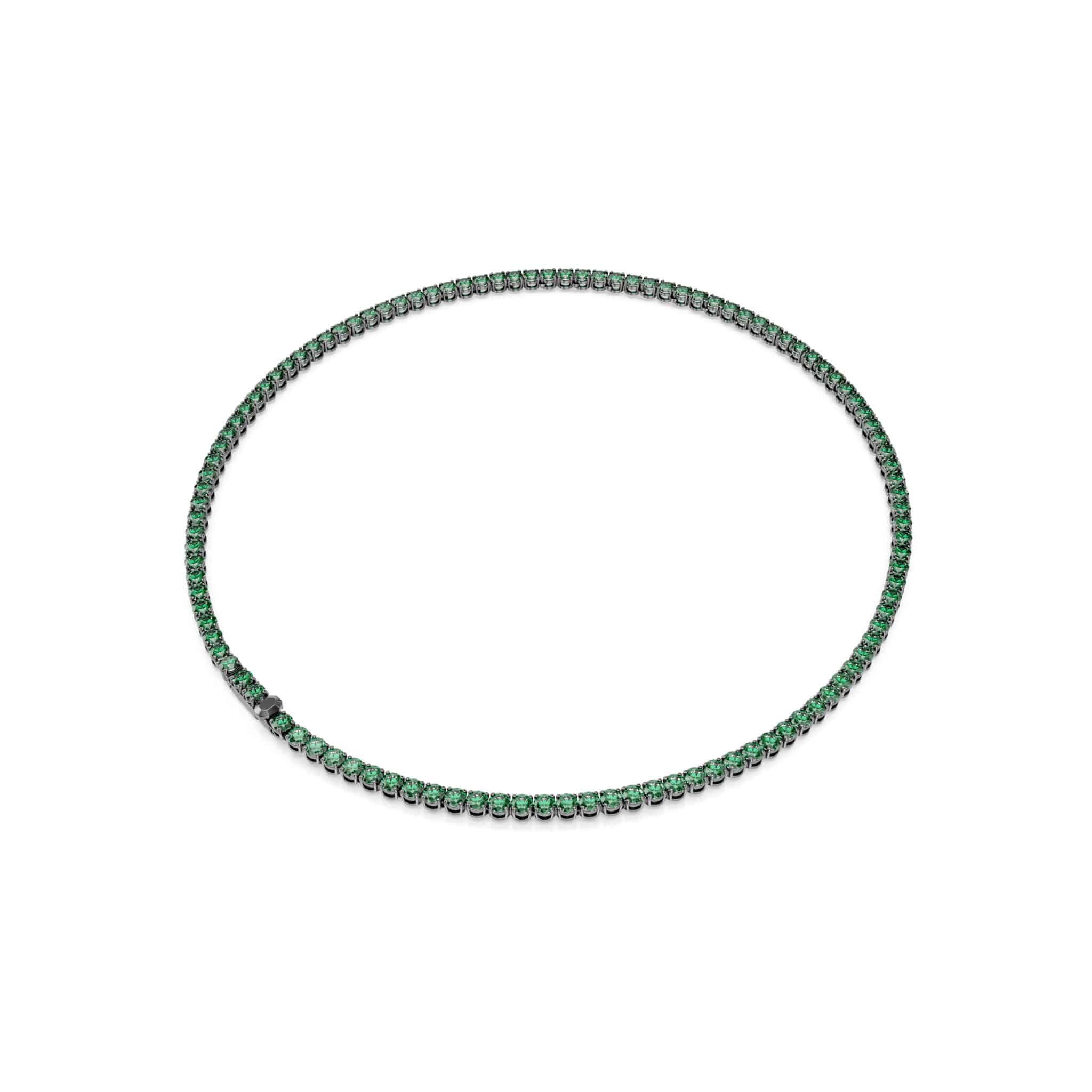 Swarovski Matrix Tennis Necklace, Round cut, Green, Ruthenium plated -Swarovski