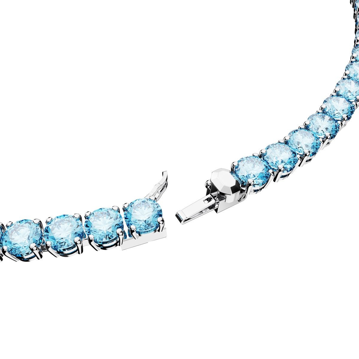 Swarovski Matrix Tennis Necklace Round Cut, Medium, Blue, Rhodium Plated -Swarovski