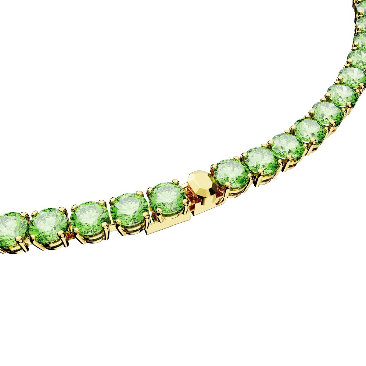 Swarovski Matrix Tennis Necklace Round Cut, Medium, Green, Gold-tone Plated -Swarovski