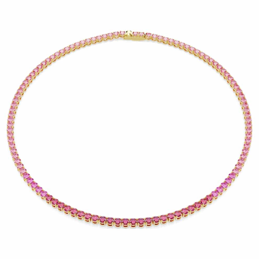 Swarovski Matrix Tennis Necklace, Round cut, Pink, Gold-tone plated -Swarovski