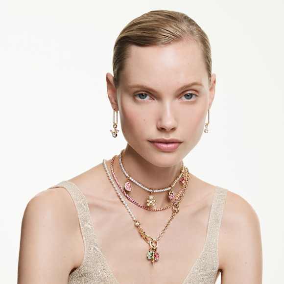 Swarovski Matrix Tennis Necklace Round Cut, White, Gold-Tone Plated -Swarovski