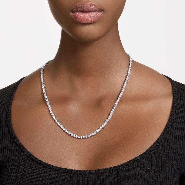 Swarovski Matrix Tennis Necklace, Round Cut, White, Rhodium Plated -Swarovski