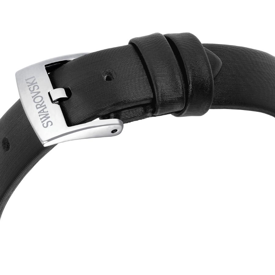 Swarovski Matrix Tennis Watch, Swiss Made, Leather Strap, Black, Stainless Steel -Swarovski