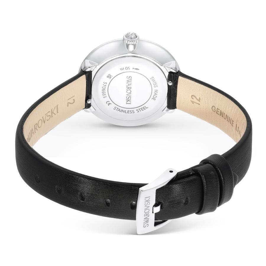 Swarovski Matrix Tennis Watch, Swiss Made, Leather Strap, Black, Stainless Steel -Swarovski