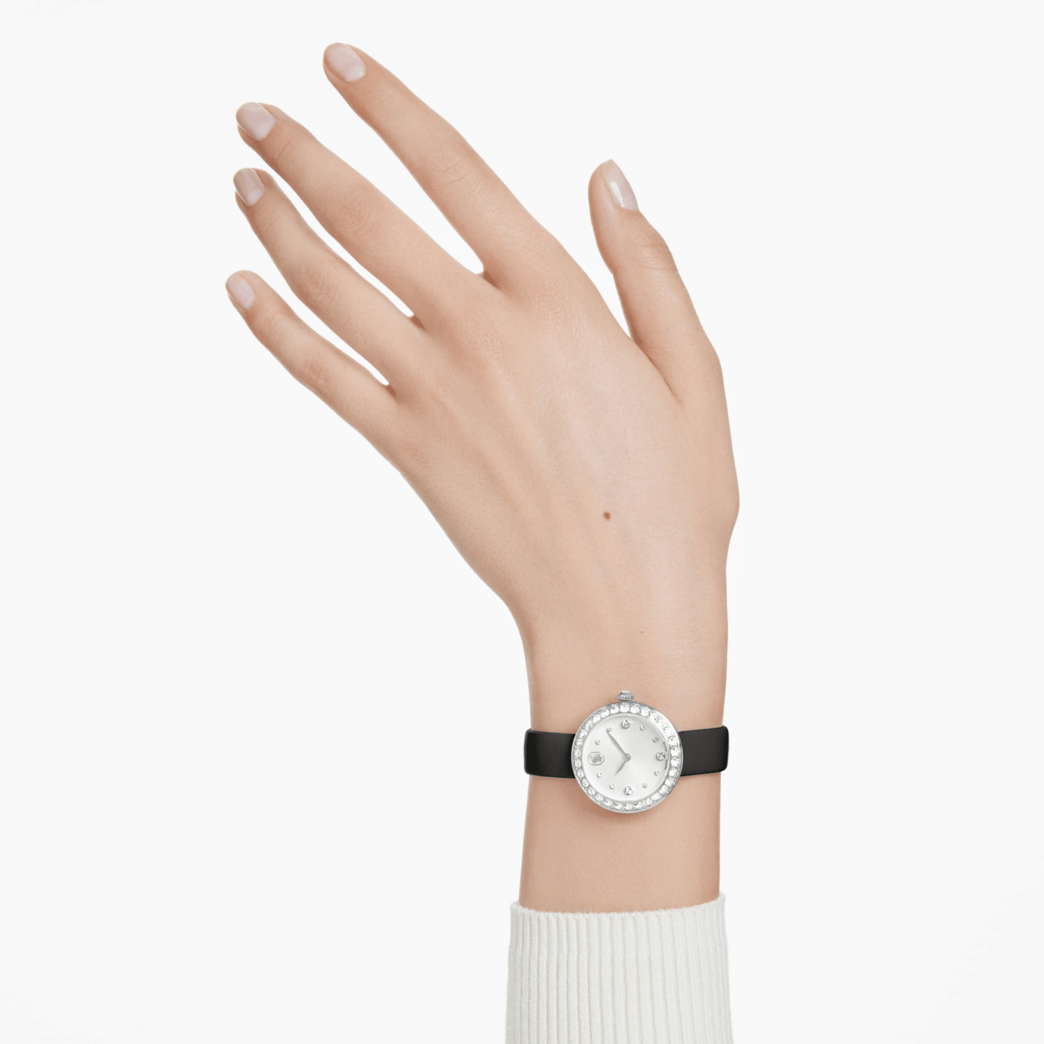 Swarovski Matrix Tennis Watch, Swiss Made, Leather Strap, Black, Stainless Steel -Swarovski