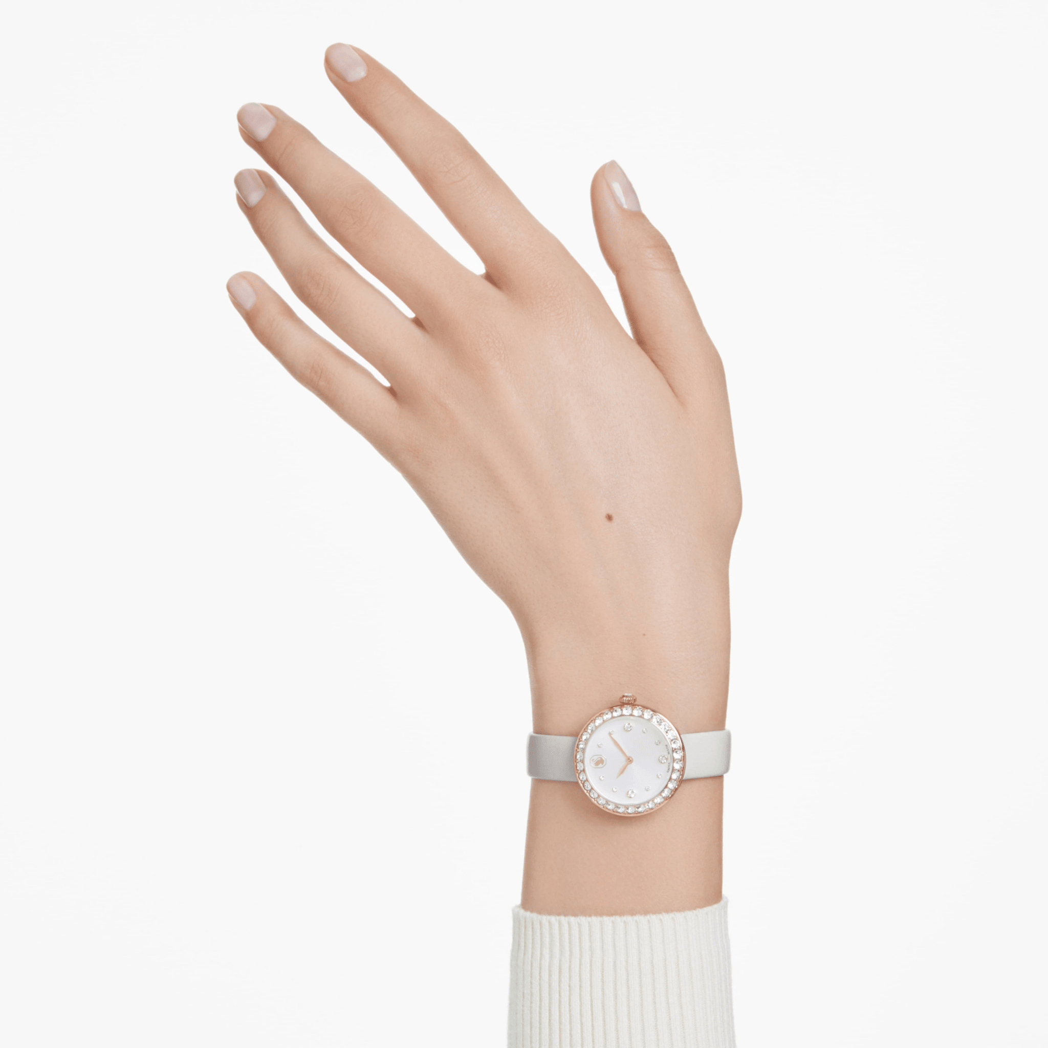 Swarovski Matrix Tennis Watch, Swiss Made, Leather Strap, Gray, Rose gold-tone Finish -Swarovski