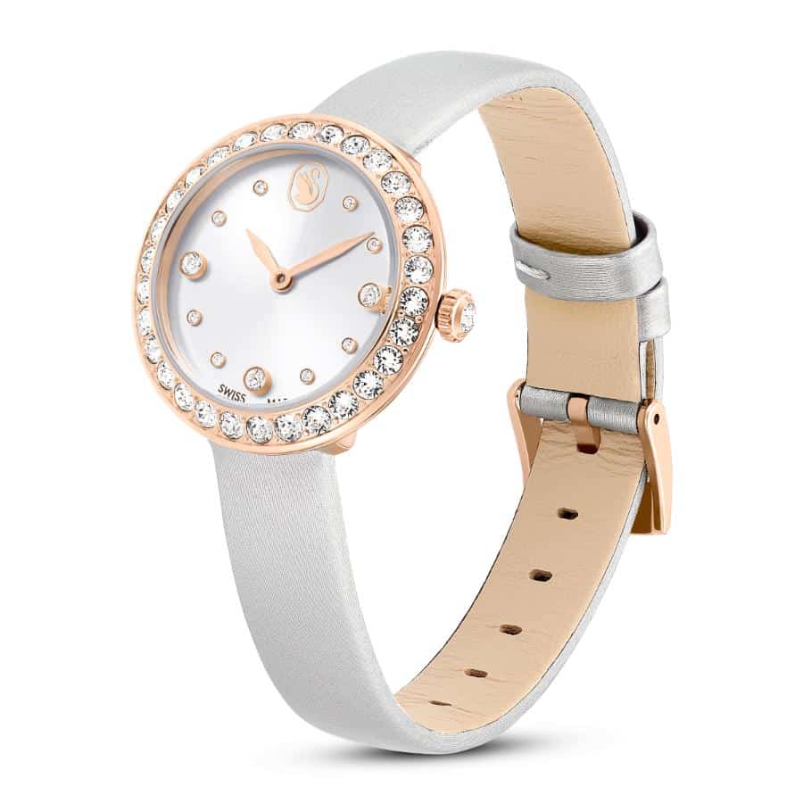 Swarovski Matrix Tennis Watch, Swiss Made, Leather Strap, Gray, Rose gold-tone Finish -Swarovski
