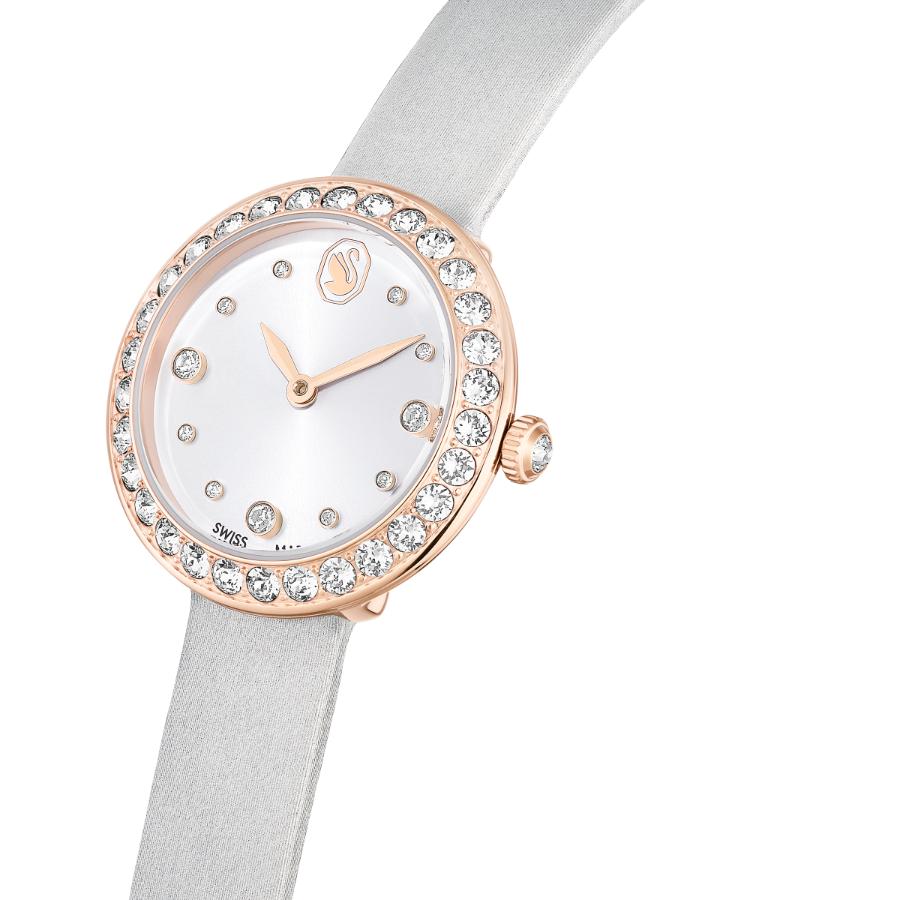 Swarovski Matrix Tennis Watch, Swiss Made, Leather Strap, Gray, Rose gold-tone Finish -Swarovski