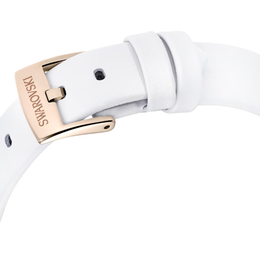 Swarovski Matrix Tennis Watch, Swiss Made, Leather Strap, White, Champagne gold-tone Finish -Swarovski