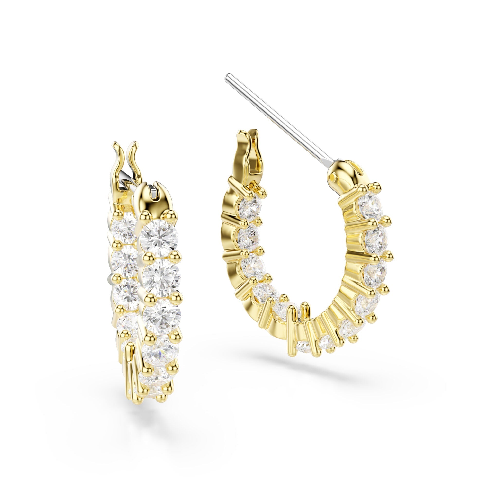Swarovski Matrix Vittore Hoop Earrings, Round Cut, White, Gold-tone Plated -Swarovski