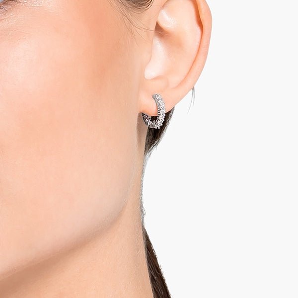 Swarovski Matrix Vittore hoop earrings Round cut, White, Rhodium plated -Swarovski