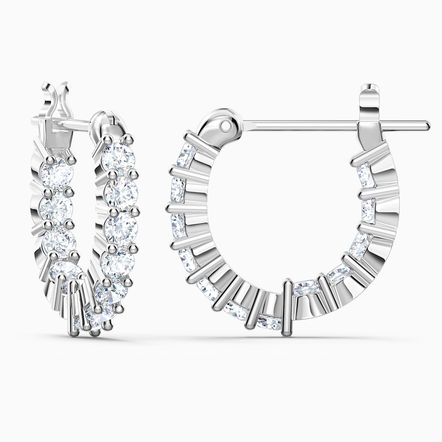 Swarovski Matrix Vittore hoop earrings Round cut, White, Rhodium plated -Swarovski