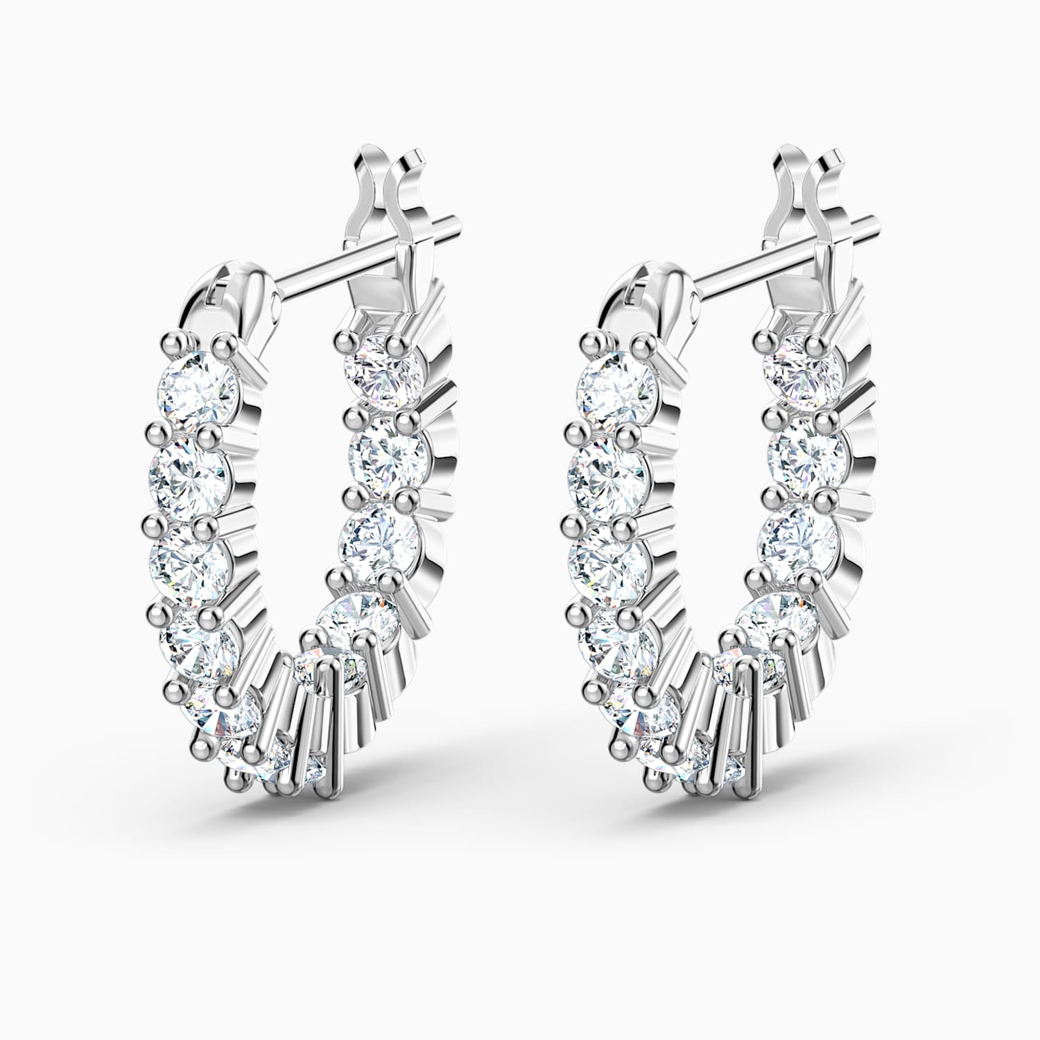 Swarovski Matrix Vittore hoop earrings Round cut, White, Rhodium plated -Swarovski