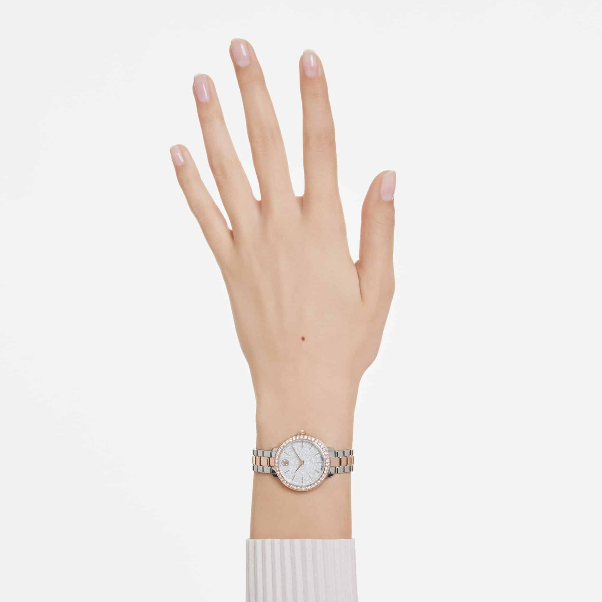 Swarovski Matrix Watch, Swiss Made, Metal Bracelet, Silver tone, Rose Gold-tone finish -Swarovski