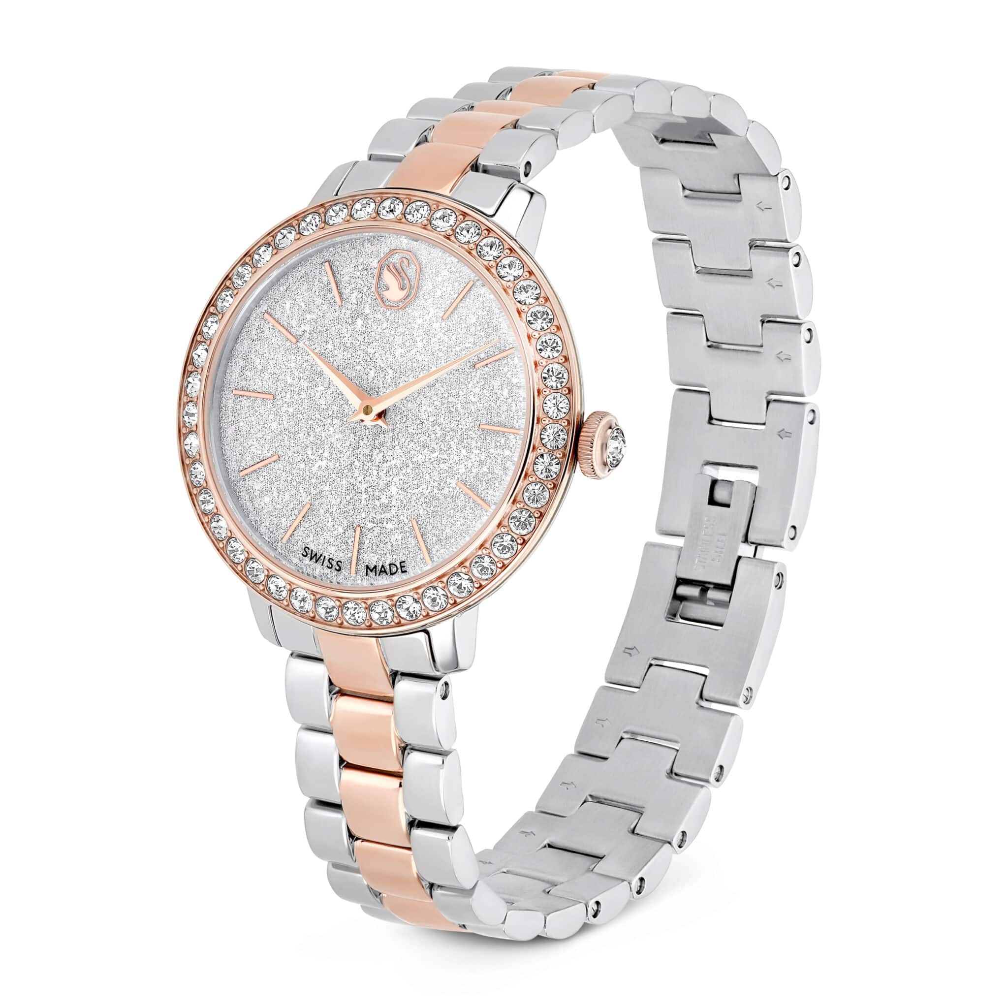 Swarovski Matrix Watch, Swiss Made, Metal Bracelet, Silver tone, Rose Gold-tone finish -Swarovski