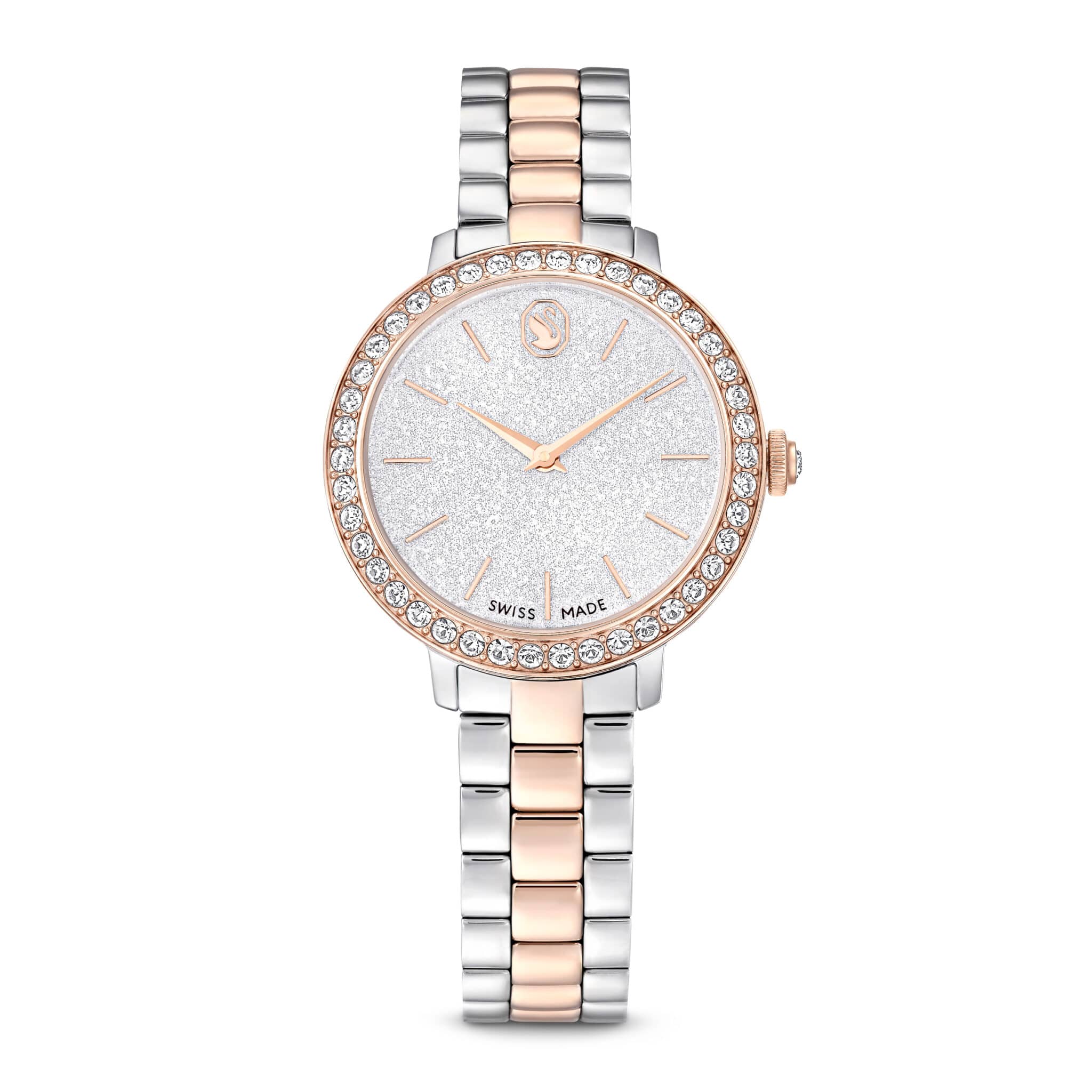 Swarovski Matrix Watch, Swiss Made, Metal Bracelet, Silver tone, Rose Gold-tone finish -Swarovski