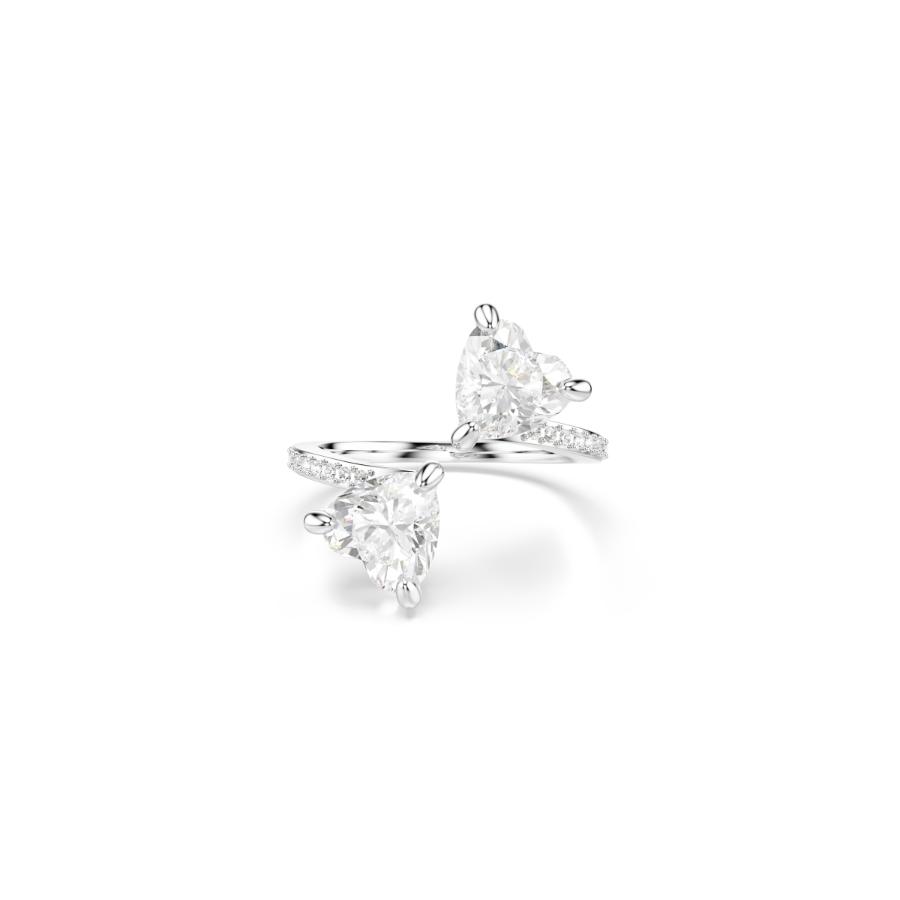Swarovski Mesmera Attract Open Ring, Heart Cut, Pavé, Heart, White, Silver-tone Finish -Swarovski