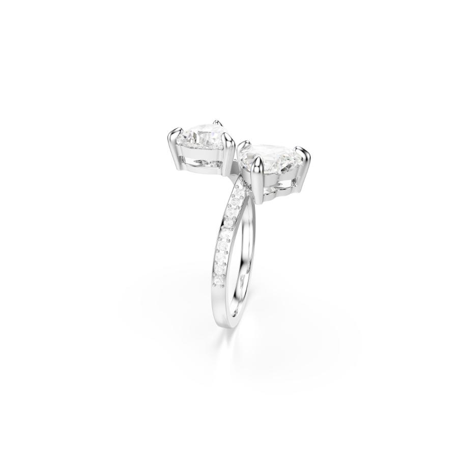 Swarovski Mesmera Attract Open Ring, Heart Cut, Pavé, Heart, White, Silver-tone Finish -Swarovski