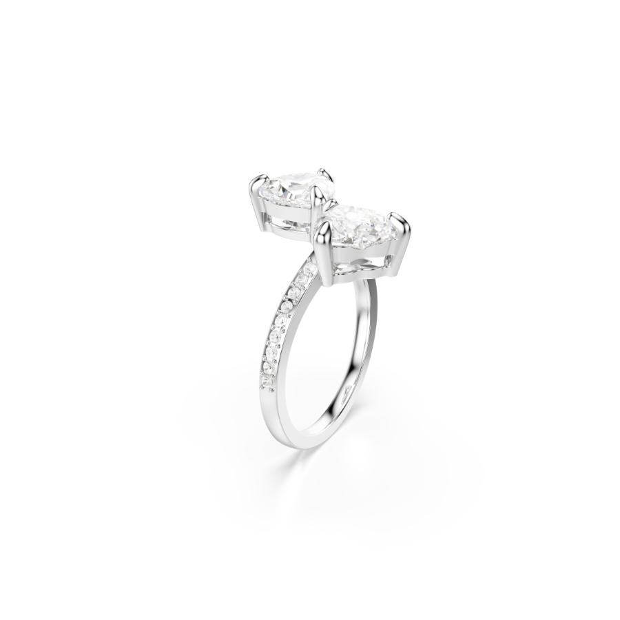 Swarovski Mesmera Attract Open Ring, Heart Cut, Pavé, Heart, White, Silver-tone Finish -Swarovski