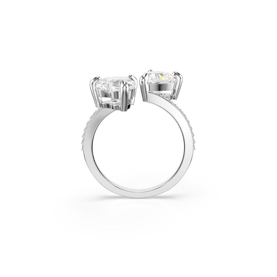 Swarovski Mesmera Attract Open Ring, Heart Cut, Pavé, Heart, White, Silver-tone Finish -Swarovski