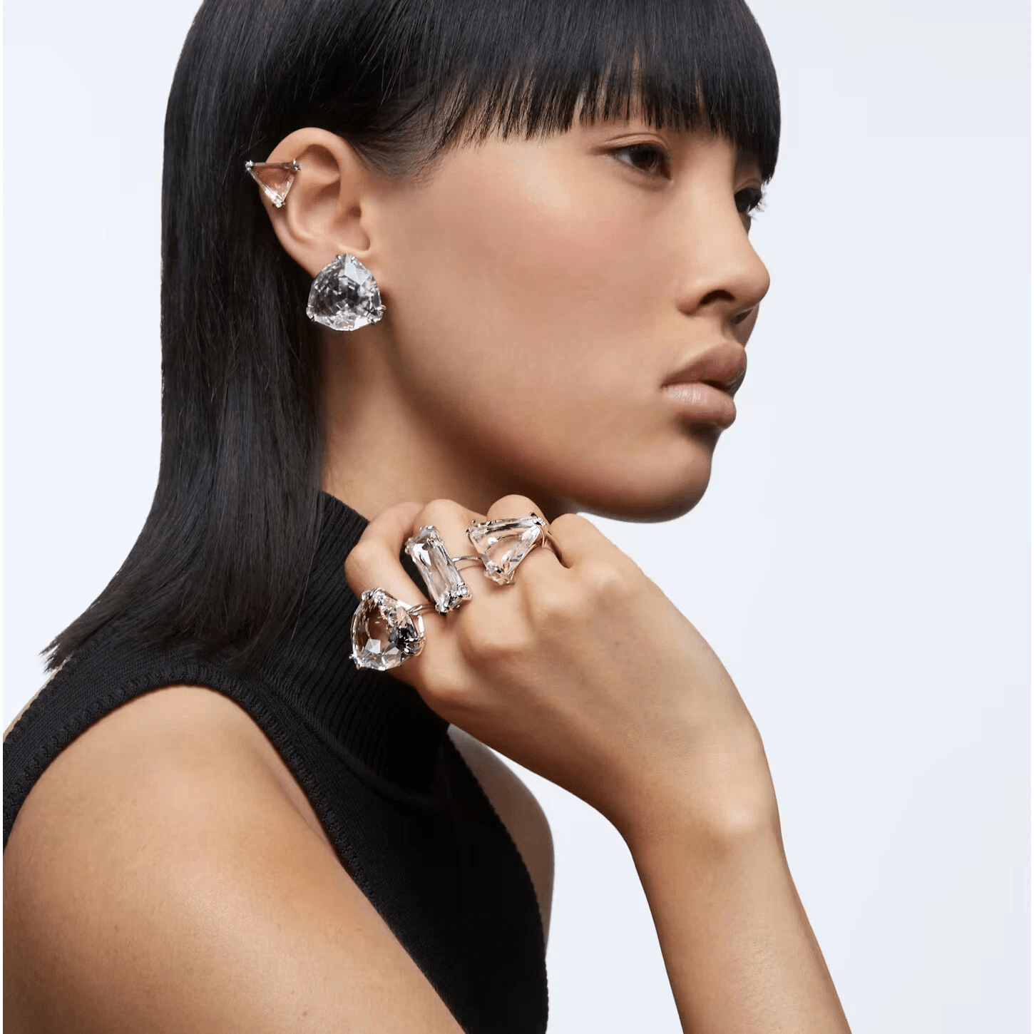 Swarovski Mesmera Clip Earring Single Triangle Cut White Rhodium Plated -Swarovski