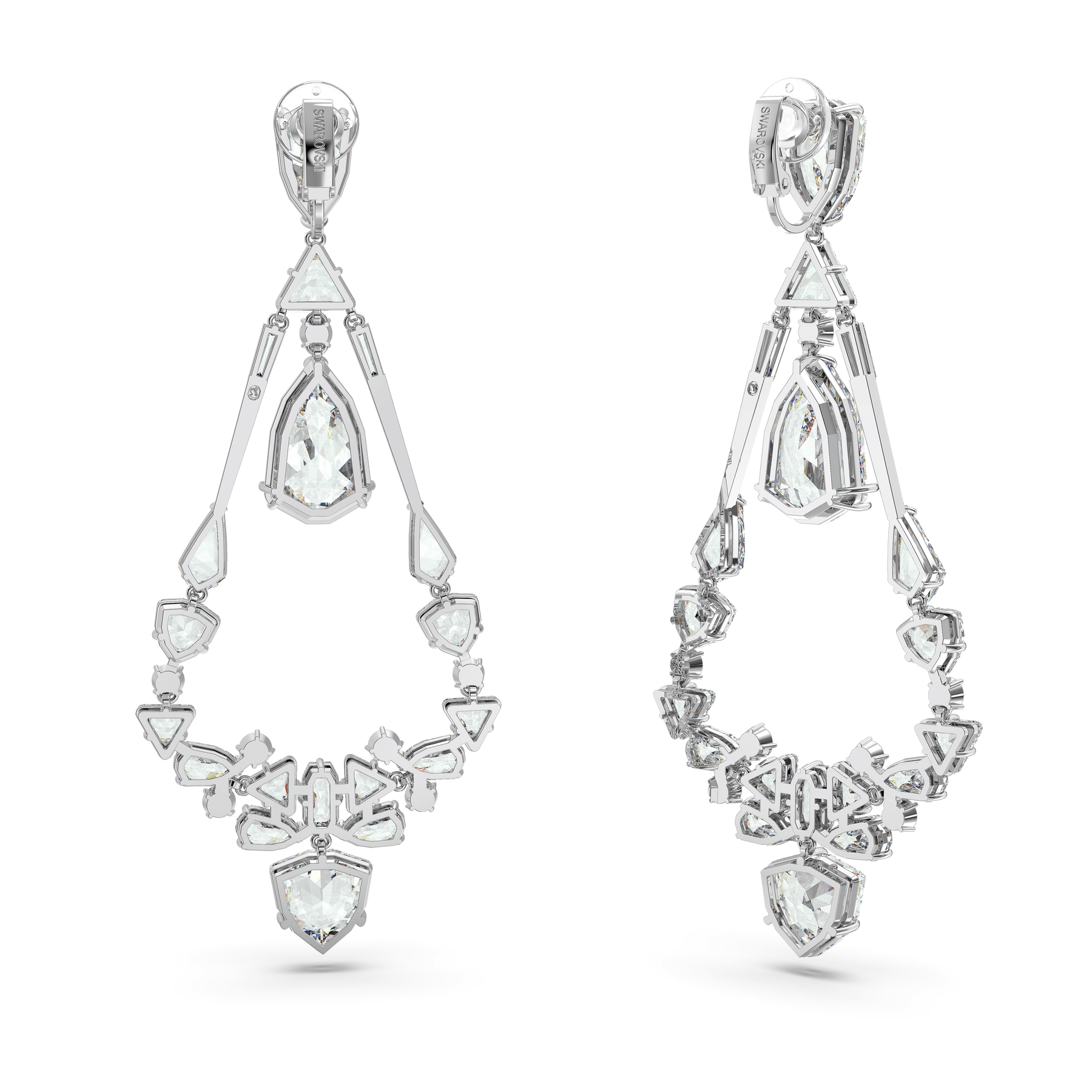 Swarovski Mesmera Clip Earrings Mixed Cuts Chandelier White, Rhodium Plated -Swarovski