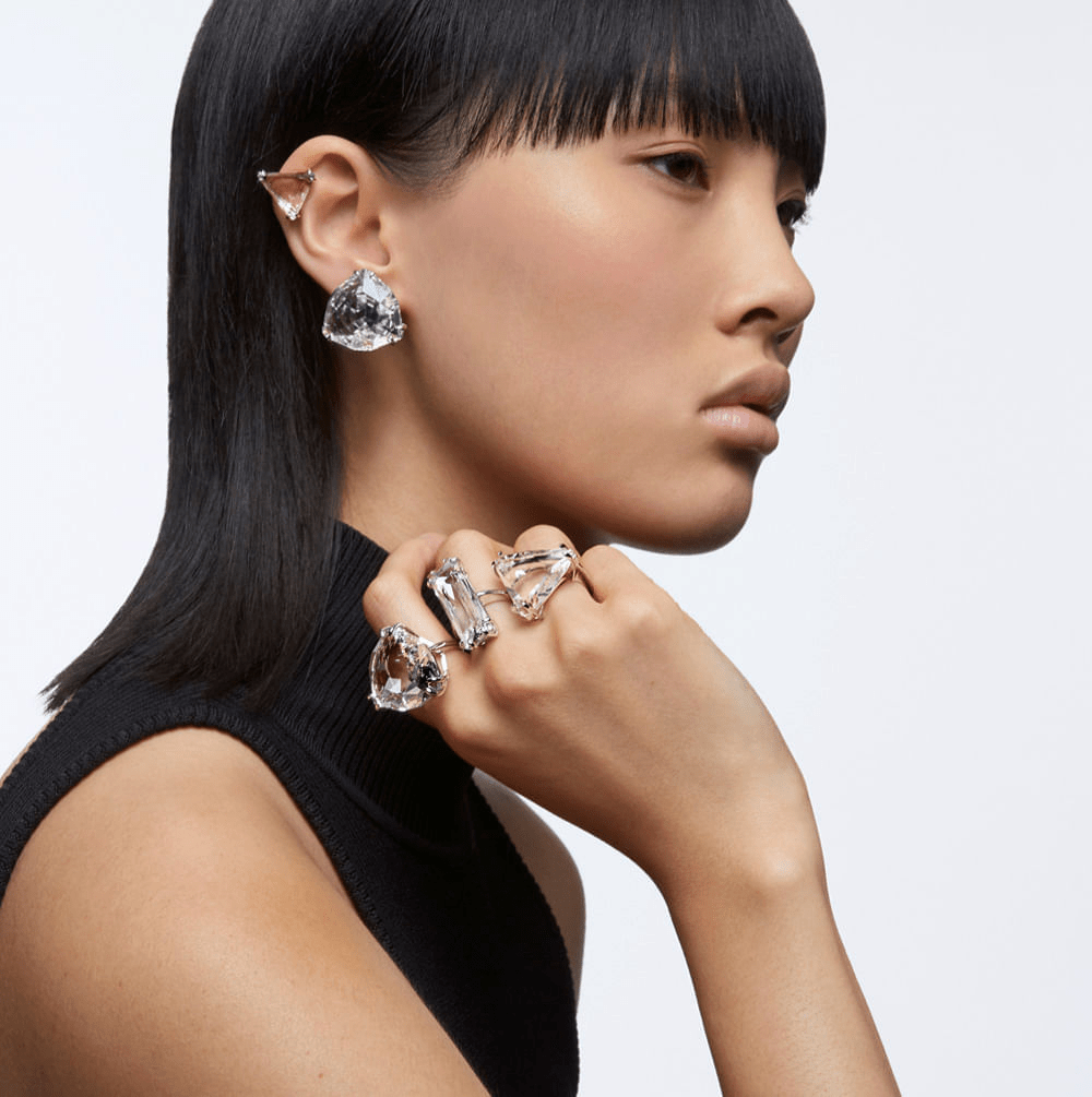 Swarovski Mesmera Cocktail Ring Set, White, Rhodium plated -Swarovski