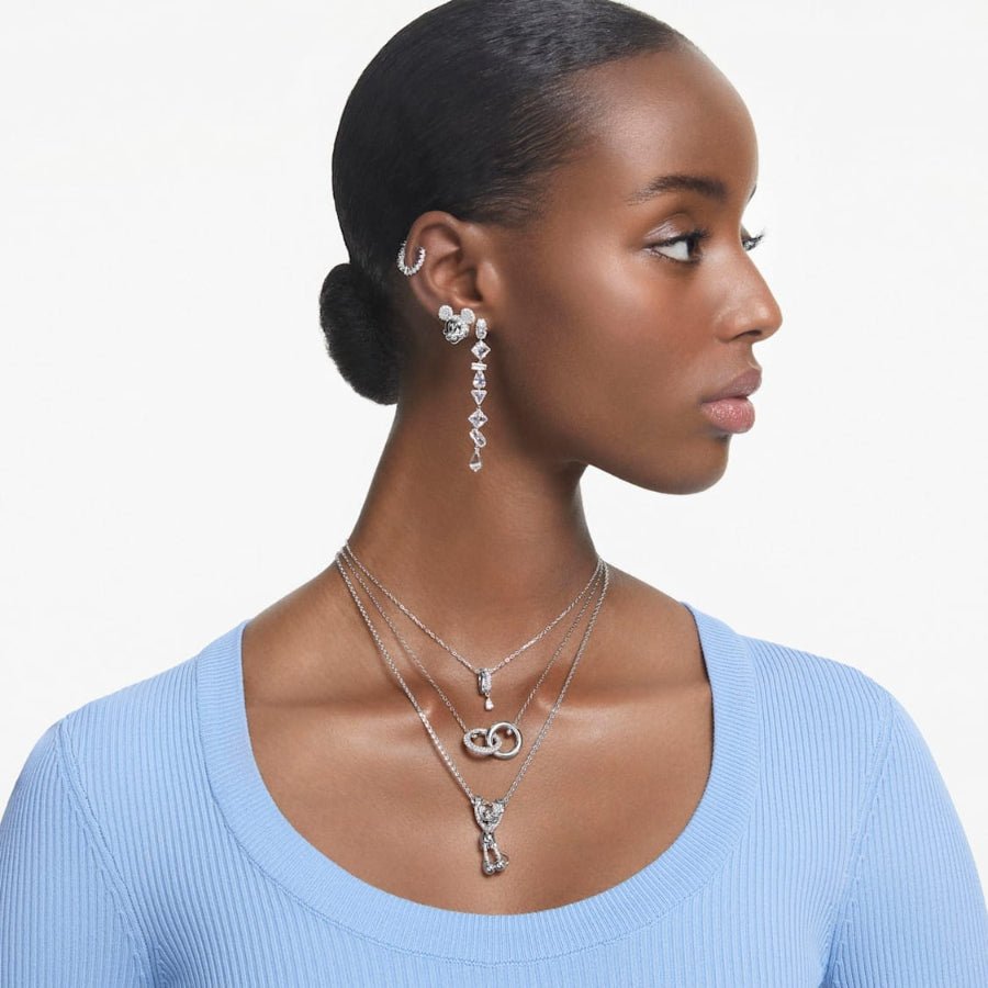 Swarovski Mesmera Drop Earrings Asymmetrical Design Mixed Cuts Long White Rhodium Plated -Swarovski