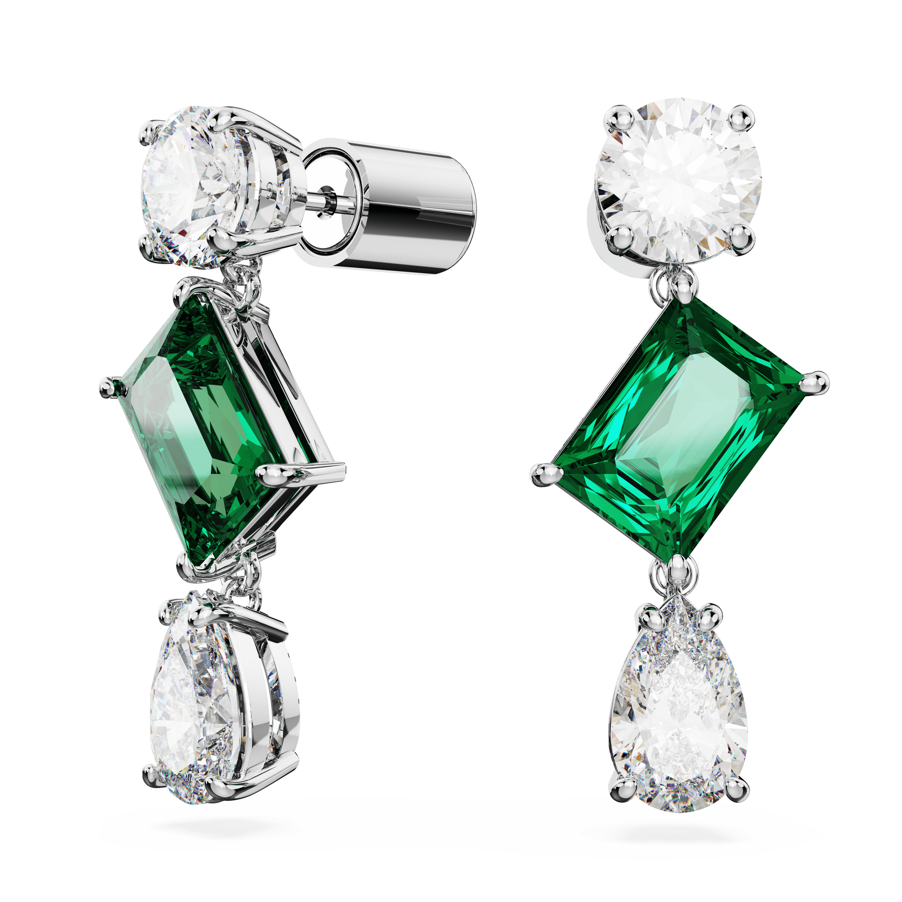 Swarovski Mesmera Drop Earrings Mixed Cuts Green Rhodium Plated -Swarovski
