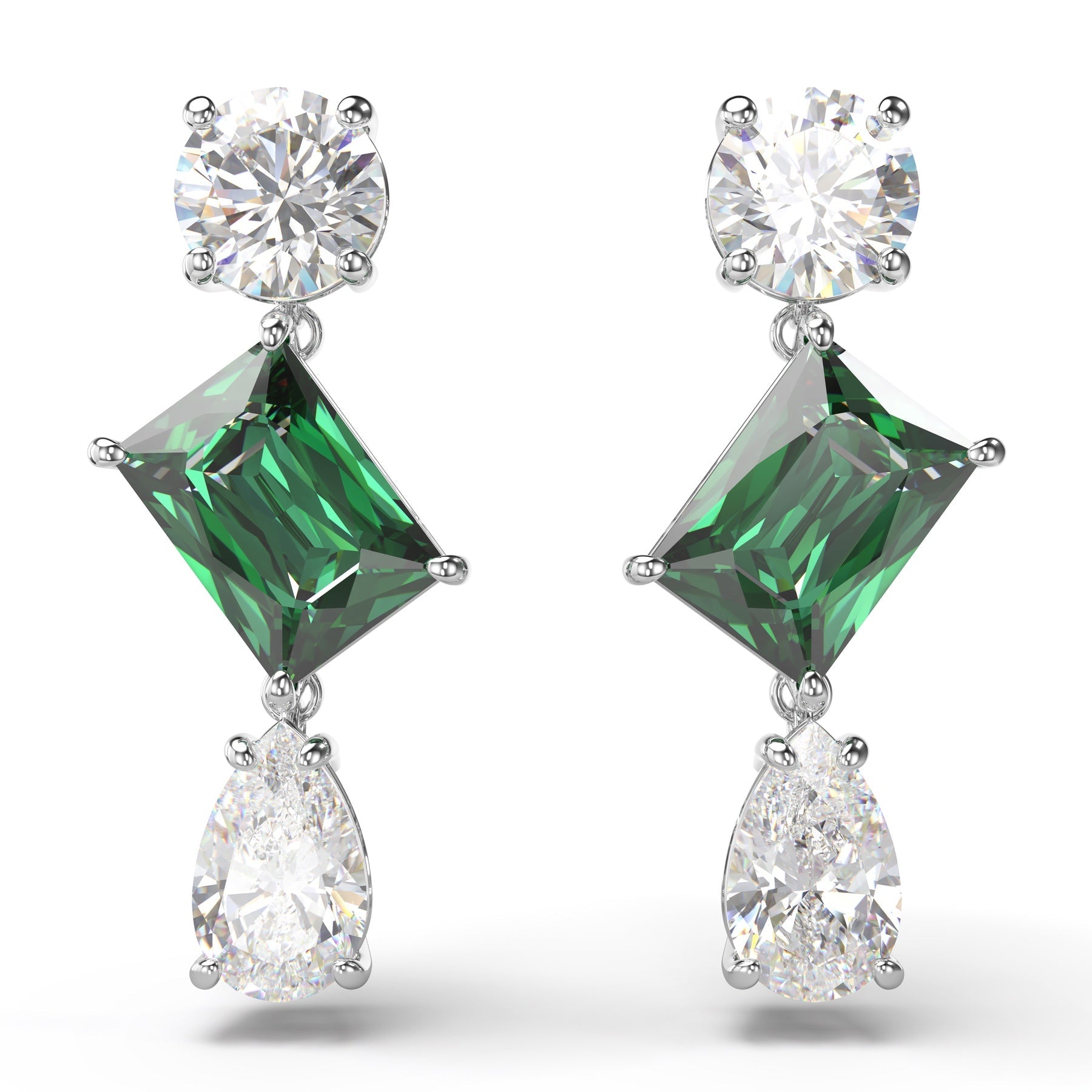 Swarovski Mesmera Drop Earrings Mixed Cuts Green Rhodium Plated -Swarovski