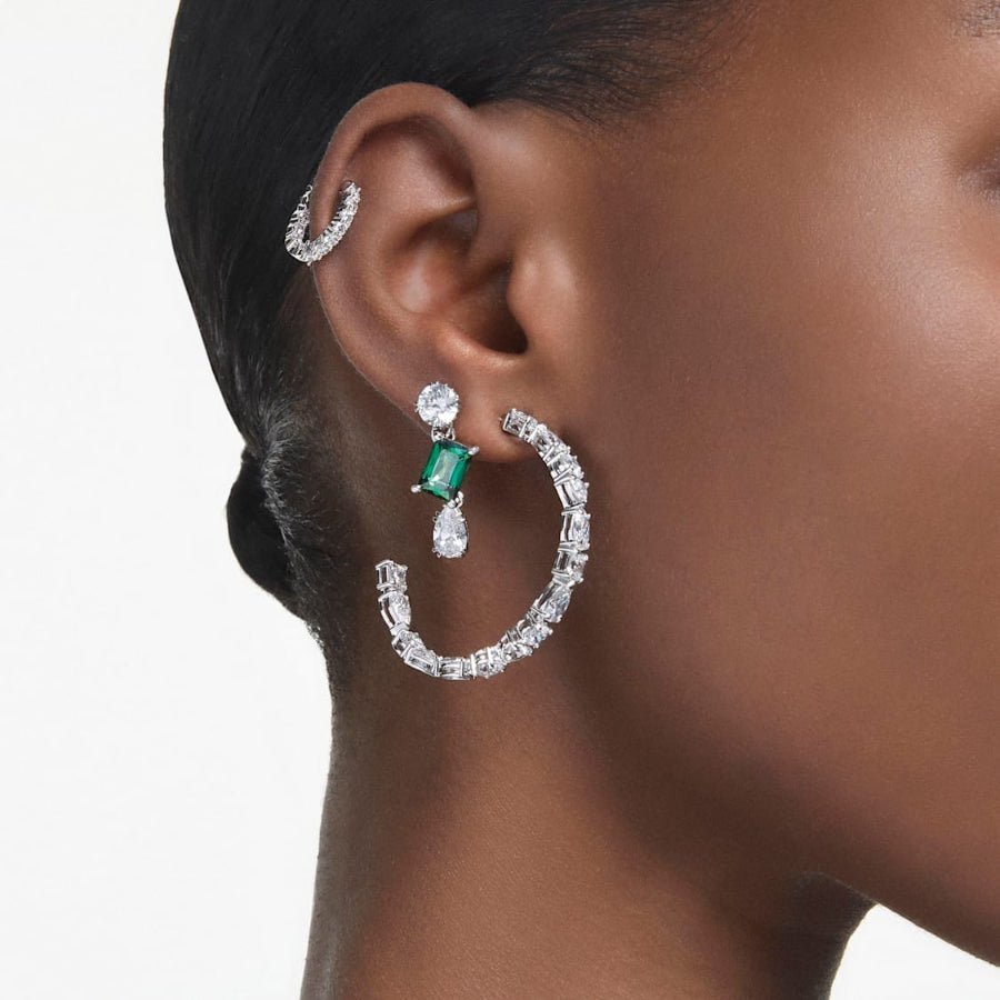 Swarovski Mesmera Drop Earrings Mixed Cuts Green Rhodium Plated -Swarovski