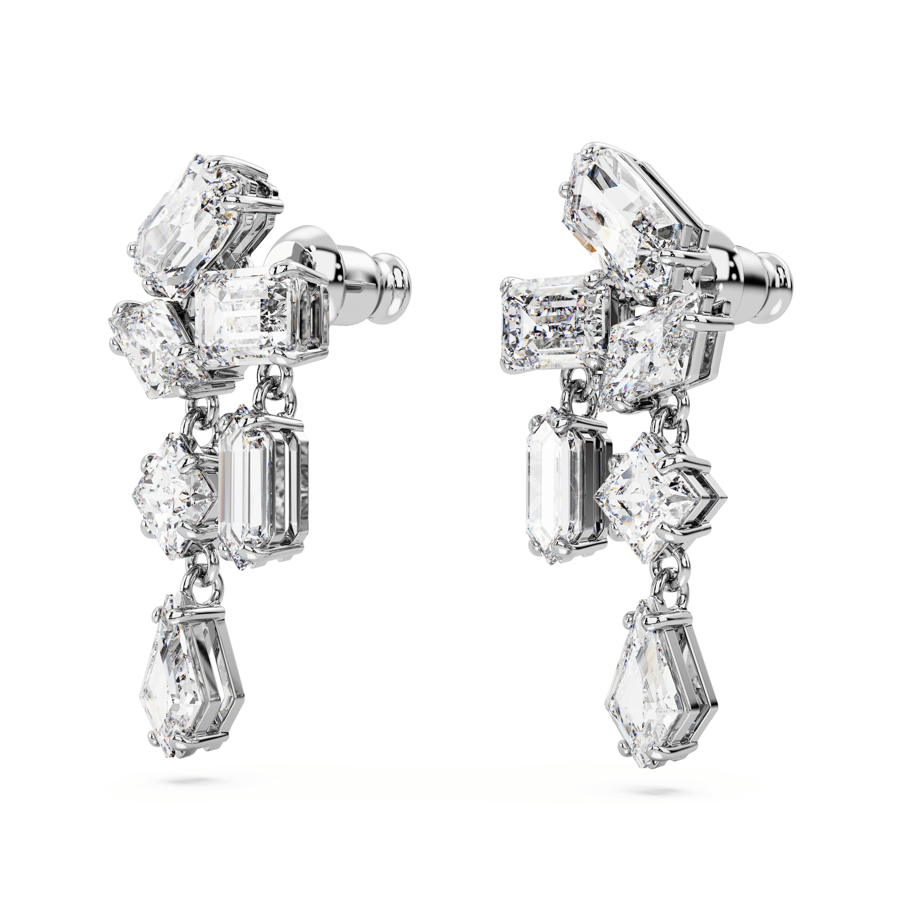 Swarovski Mesmera Drop Earrings Mixed Cuts White Rhodium Plated -Swarovski
