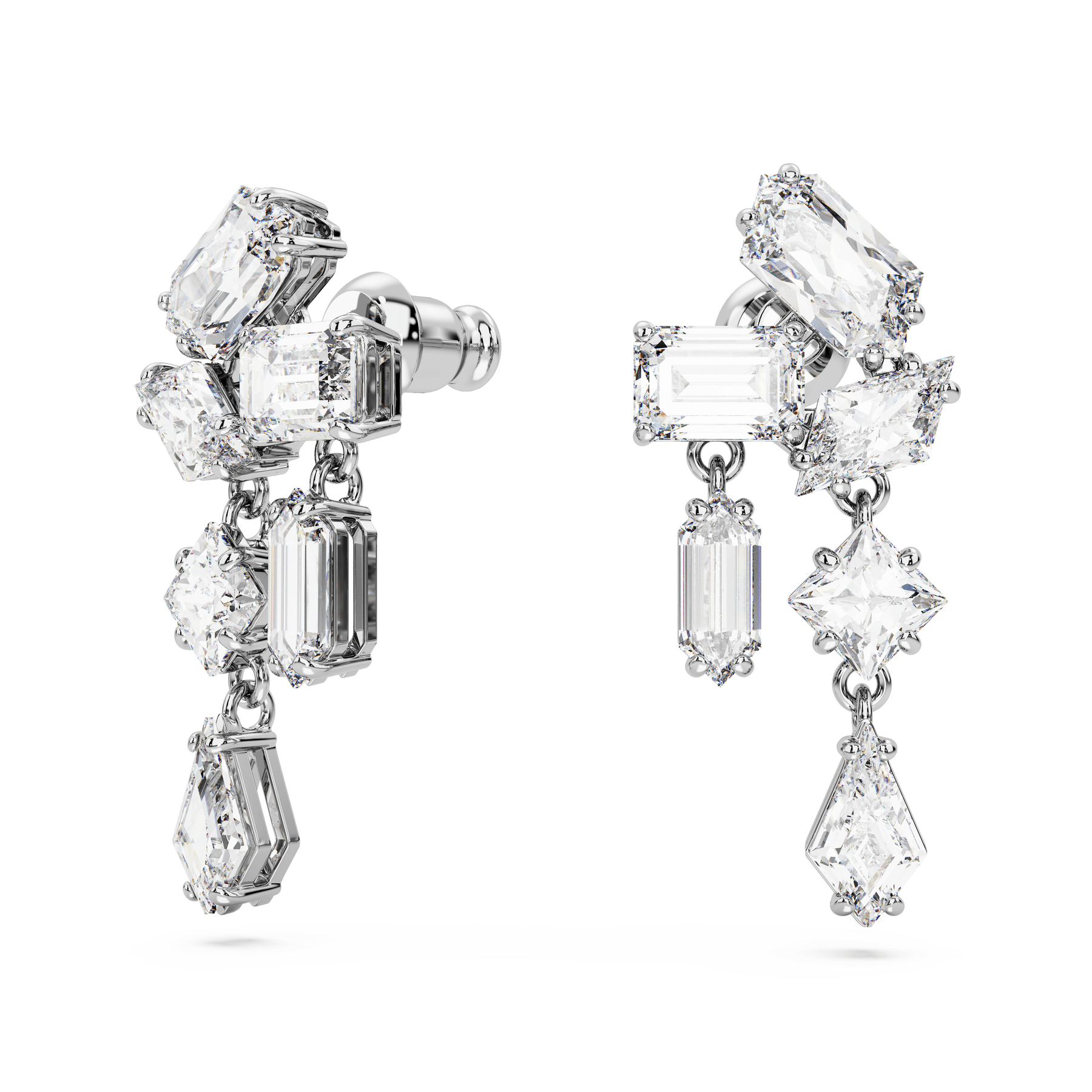 Swarovski Mesmera Drop Earrings Mixed Cuts White Rhodium Plated -Swarovski
