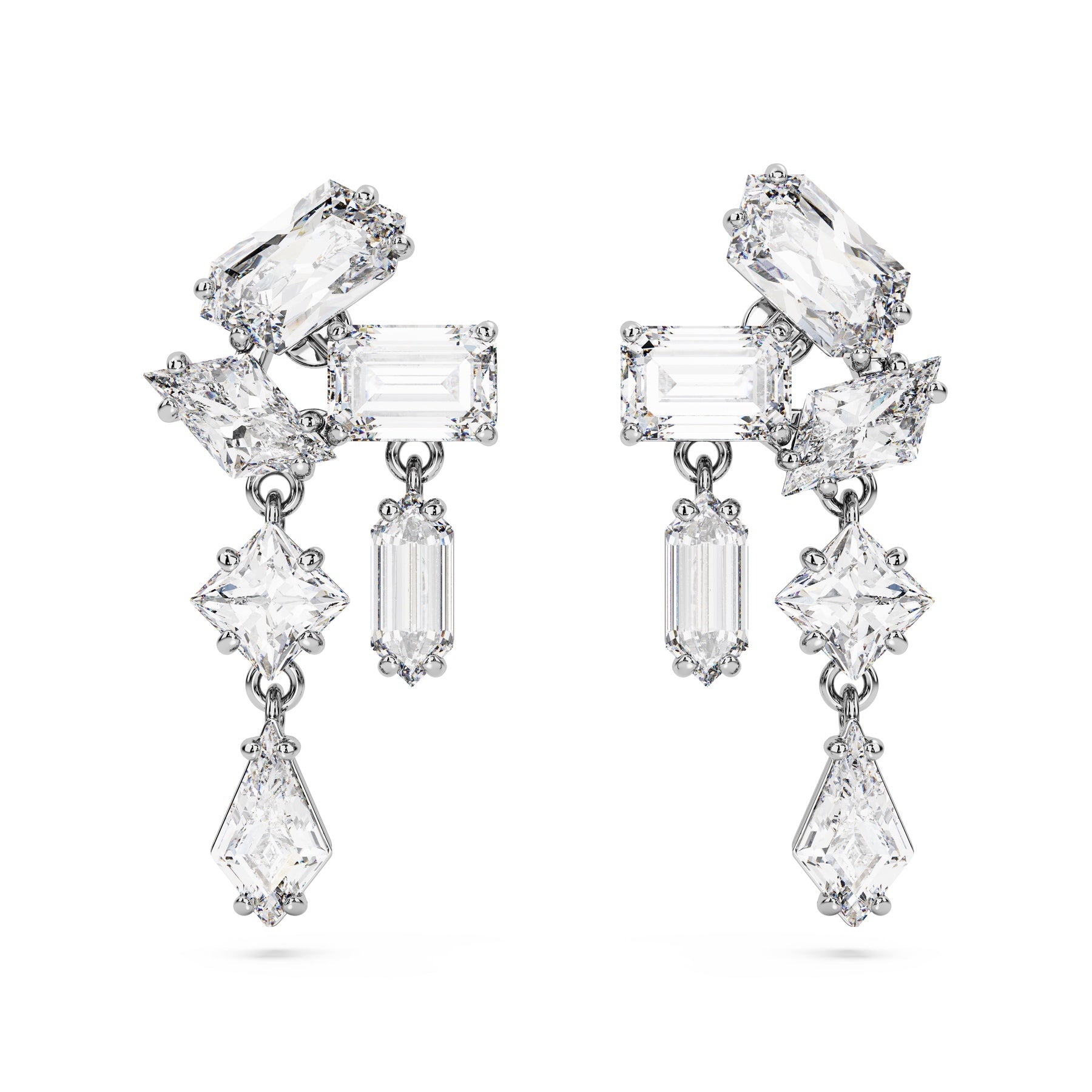 Swarovski Mesmera Drop Earrings Mixed Cuts White Rhodium Plated -Swarovski