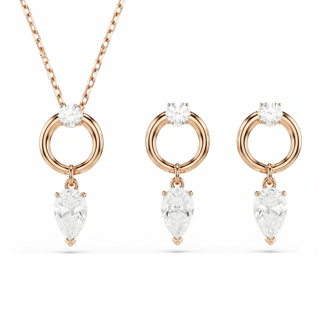 Swarovski Mesmera set Pear cut, Round cut, White, Rose gold-tone plated -Swarovski