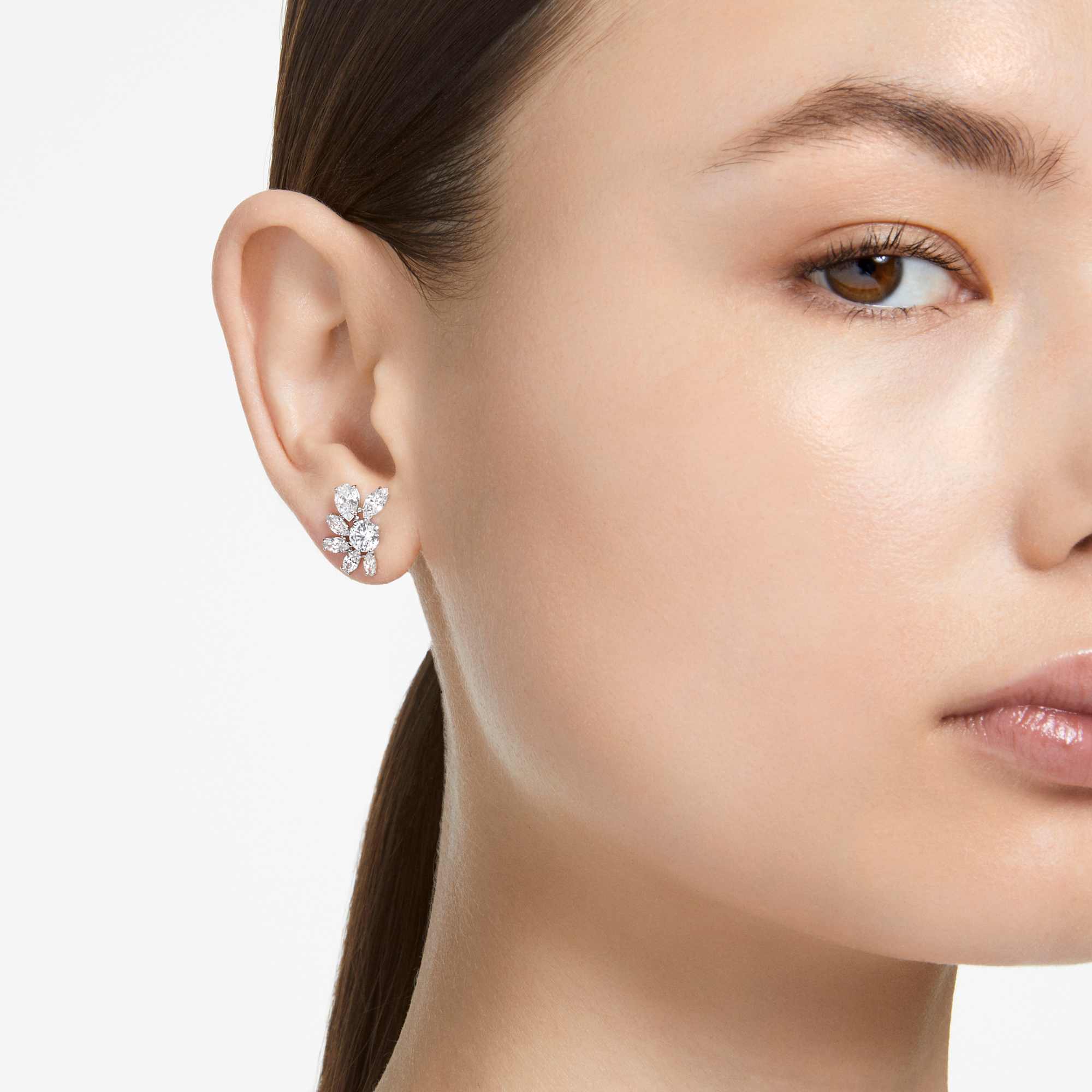 Swarovski Mesmera Stud Earrings Mixed Cuts, Flower, White, Rhodium Plated -Swaroski