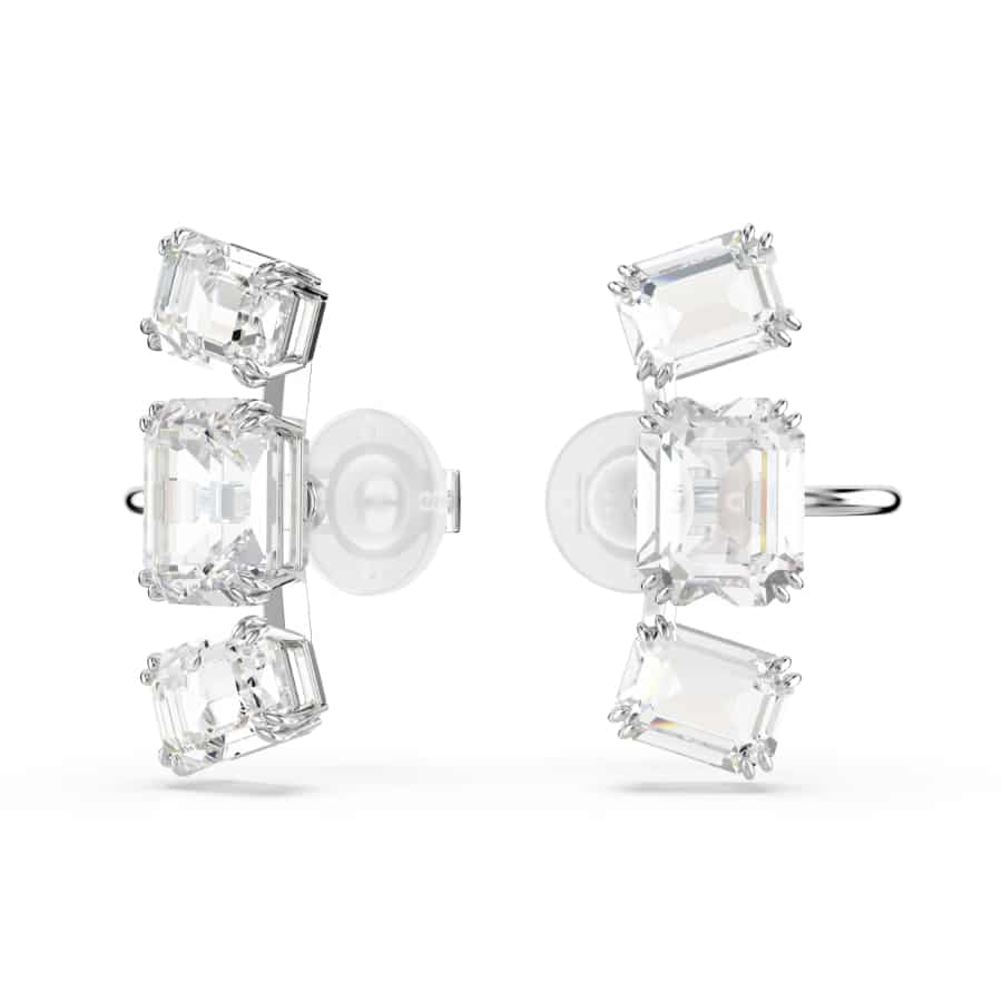 Swarovski Millenia Clip Earrings, Octagon Cut, White, Rhodium Plated -Swarovski