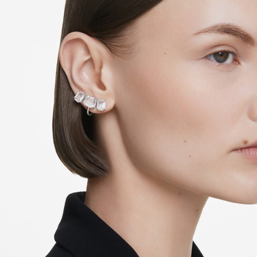 Swarovski Millenia Clip Earrings, Octagon Cut, White, Rhodium Plated -Swarovski
