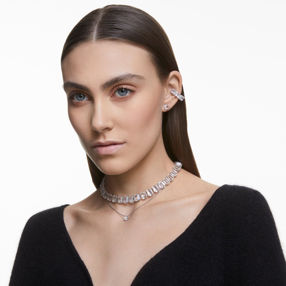 Swarovski Millenia Clip Earrings Square Cut, White, Rhodium Plated -Swarovski