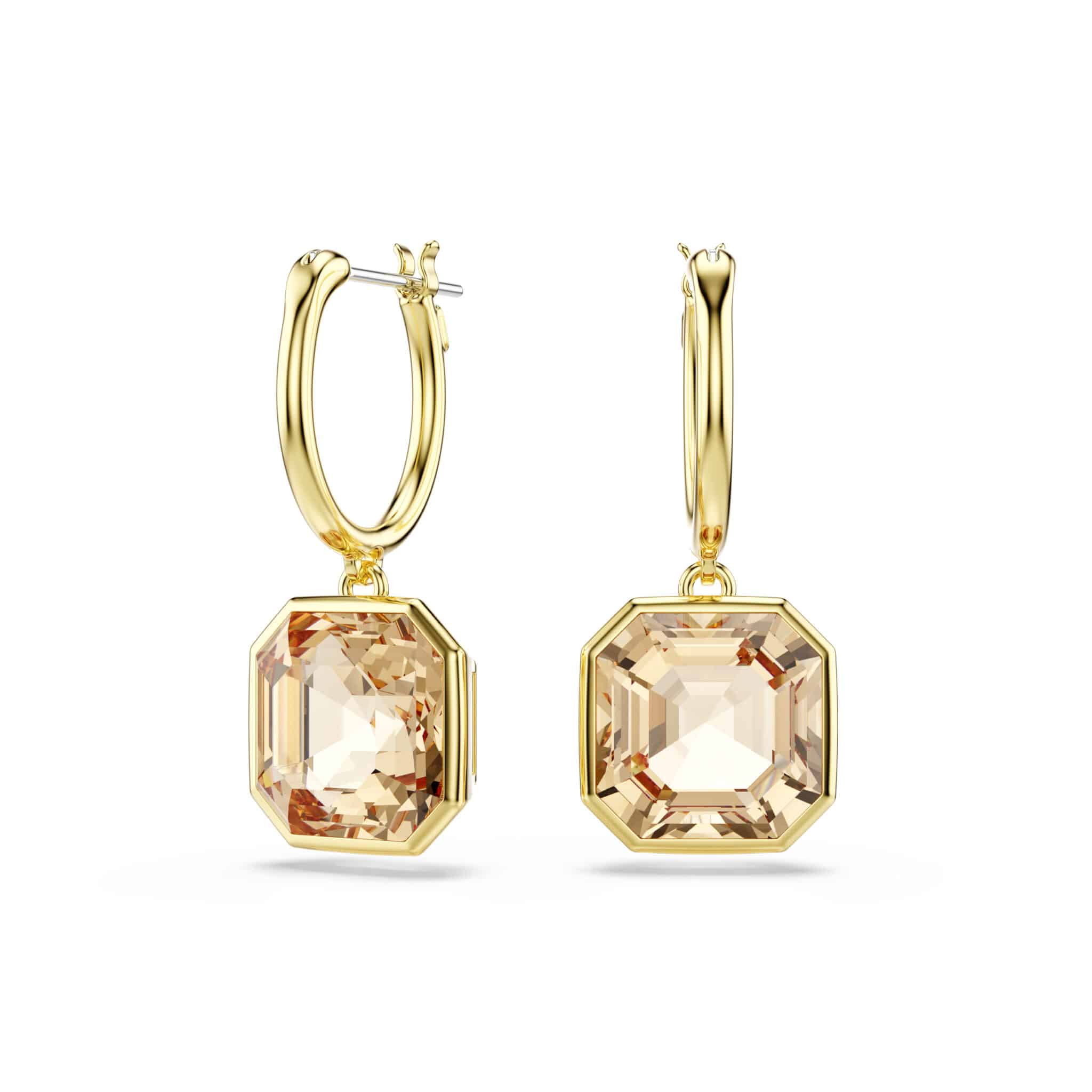 Swarovski Millenia Drop Earrings, Square Cut, Caramel, Gold-tone Plated -Swarovski