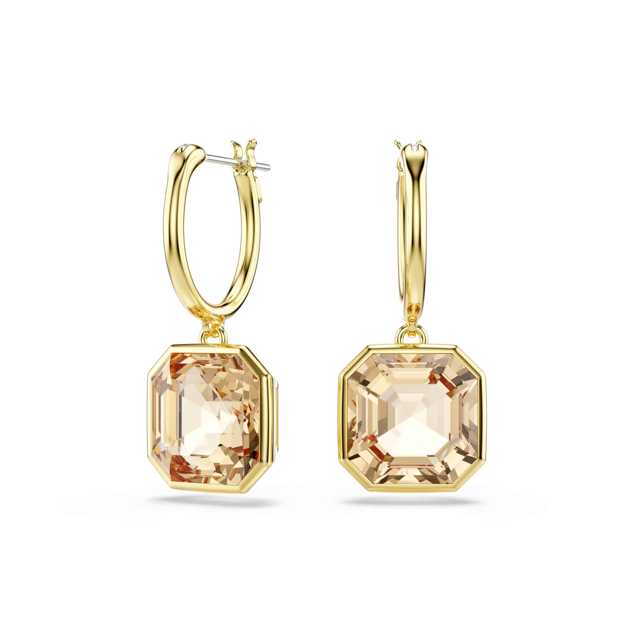 Swarovski Millenia Drop Earrings, Square Cut, Caramel, Gold-tone Plated -Swarovski
