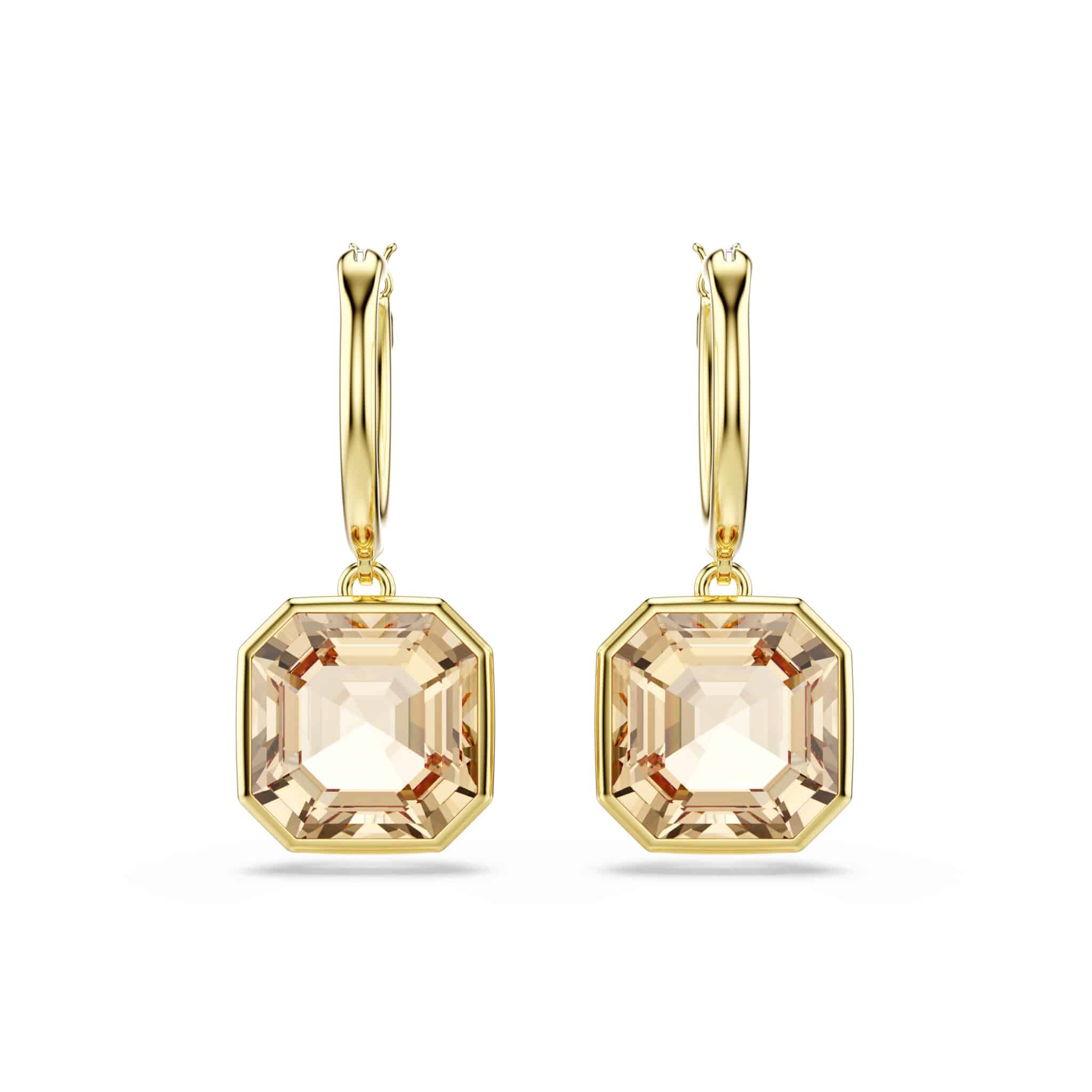 Swarovski Millenia Drop Earrings, Square Cut, Caramel, Gold-tone Plated -Swarovski